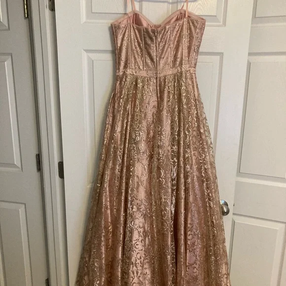chiffon rose gold dress Elegant Rose Gold Glitter Layered Strap Deep V-Neck Gown – EDITE MODE main image 0